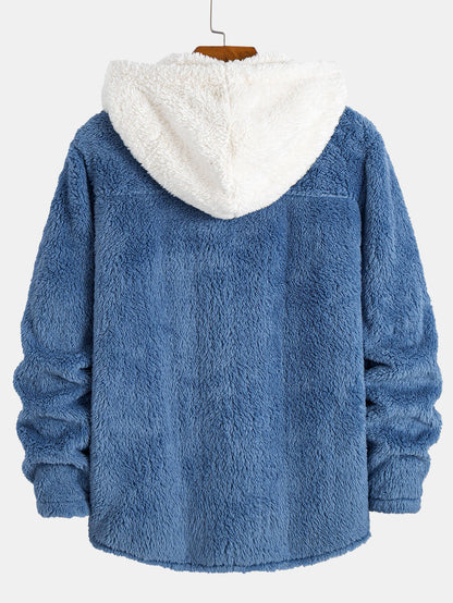 Contrast Teddy Hooded Shirt