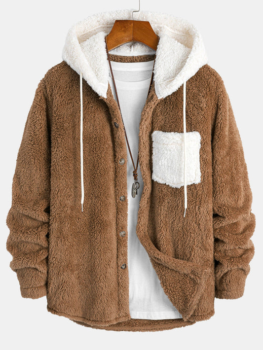 Contrast Teddy Hooded Shirt