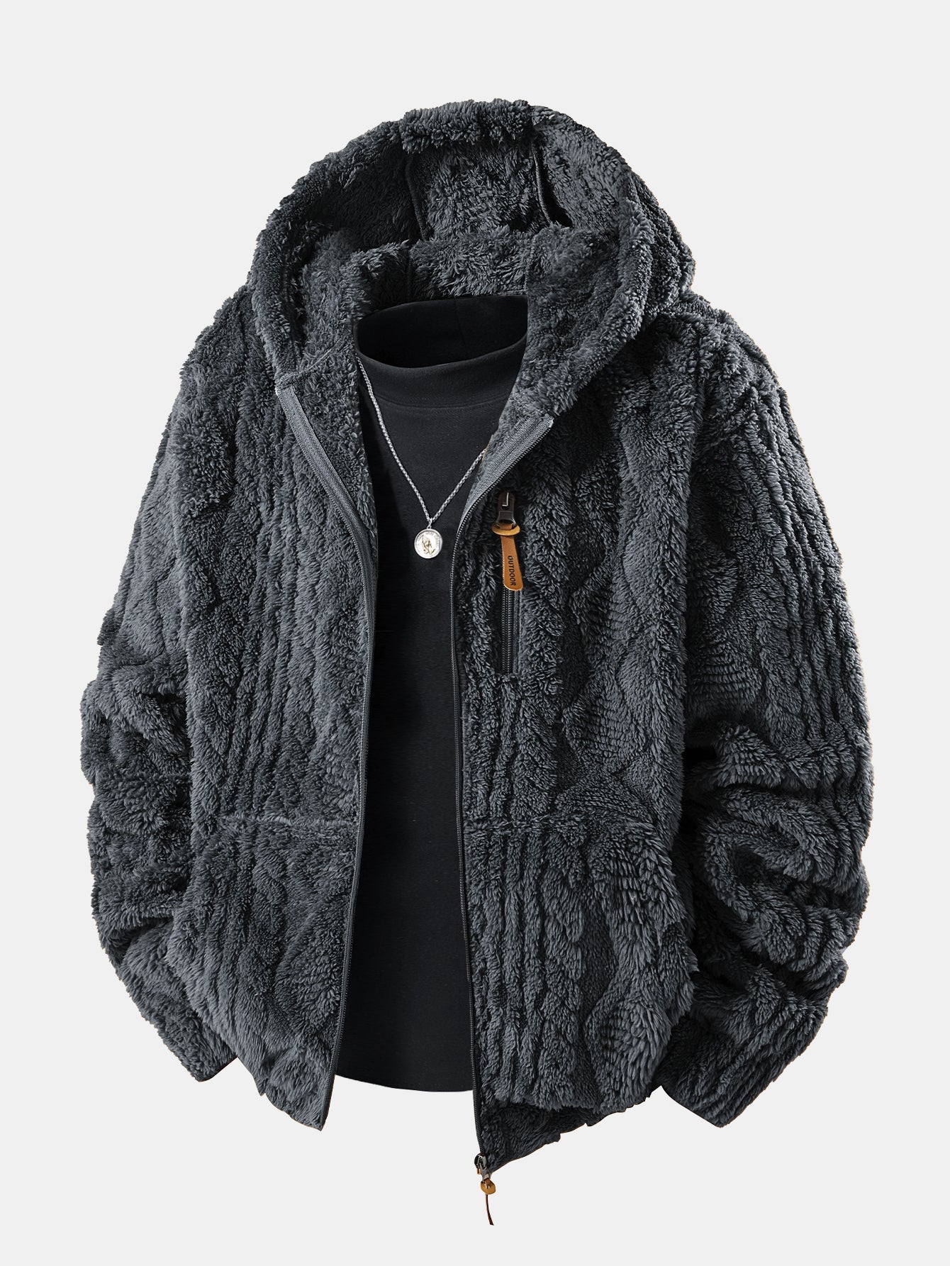 Geometric Jacquard Teddy Hoodie