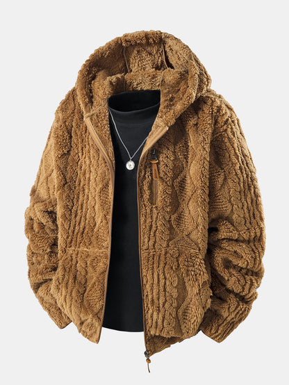 Geometric Jacquard Teddy Hoodie