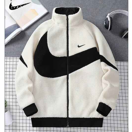 Reversible Winter Lamb Cotton Coat – Blocked Warm Fashion Jacket