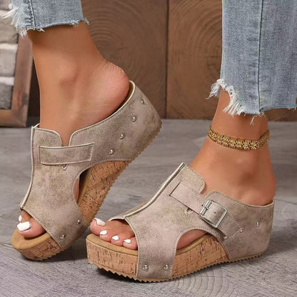 ZAREVA RIVET WEDGE SANDALS