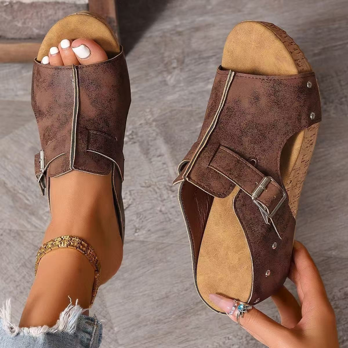 ZAREVA RIVET WEDGE SANDALS
