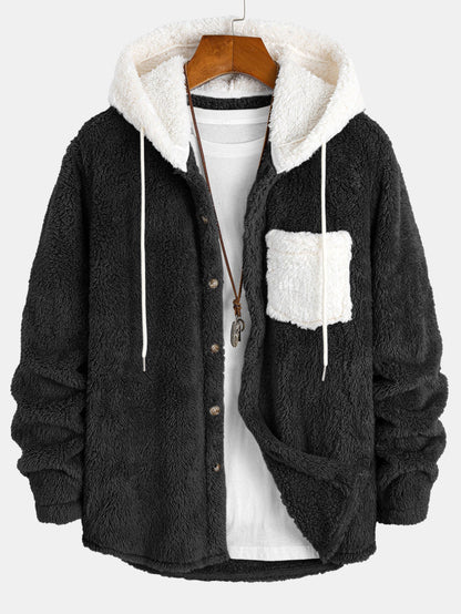 Contrast Teddy Hooded Shirt