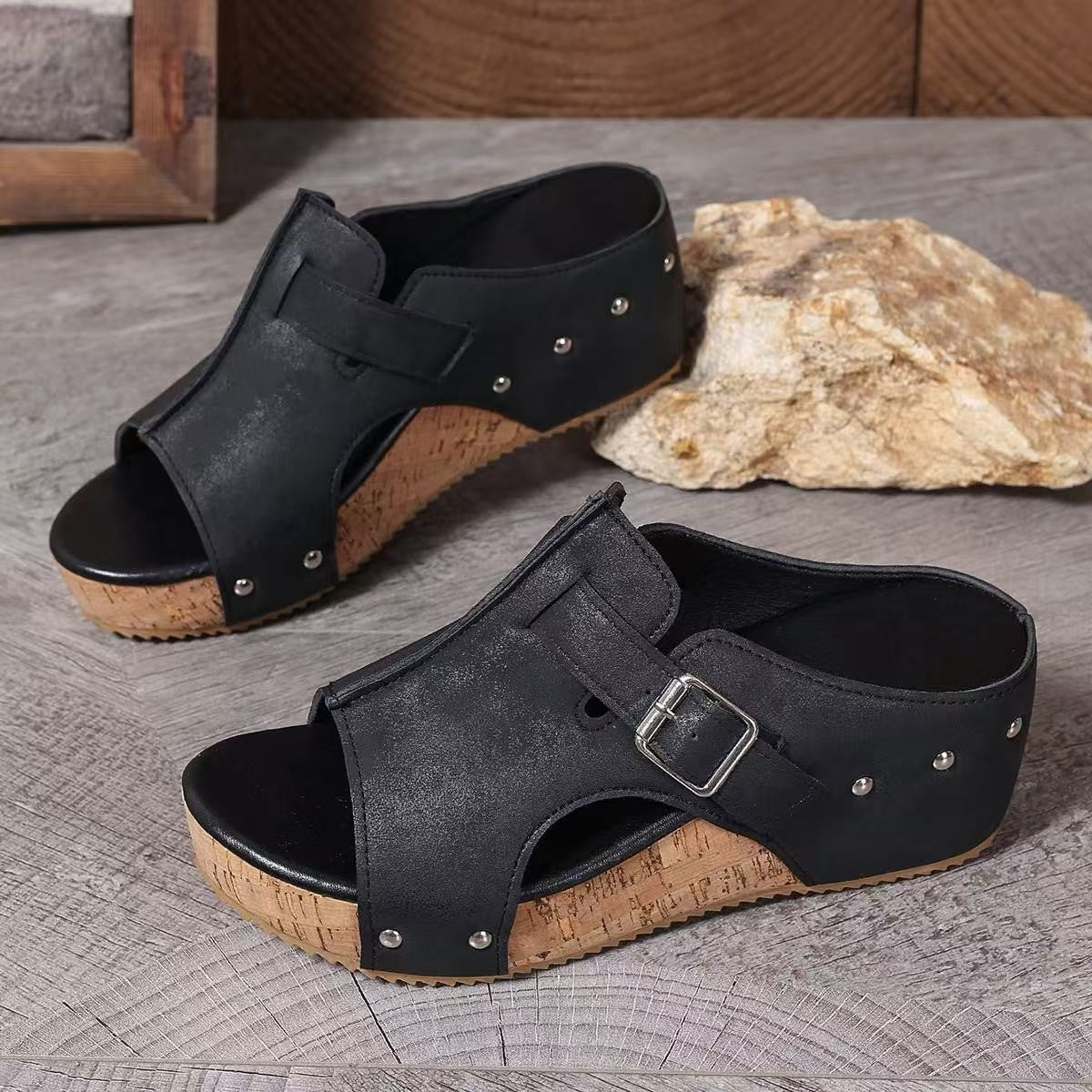 ZAREVA RIVET WEDGE SANDALS