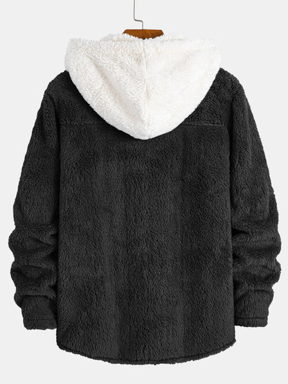 Contrast Teddy Hooded Shirt