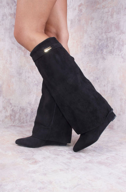 Seraphina Faux Suede Knee-High Wedge Boots