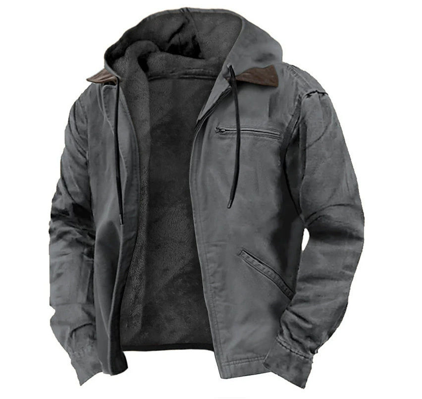 Men’s Hooded Cotton Jacket – Fleece-Lined Casual Zip-Up