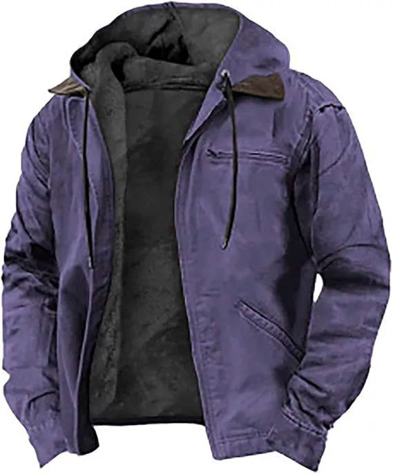 Men’s Hooded Cotton Jacket – Fleece-Lined Casual Zip-Up