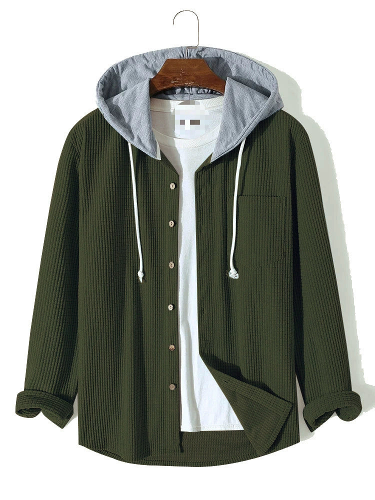 Waffle Corduroy Hooded Shirt