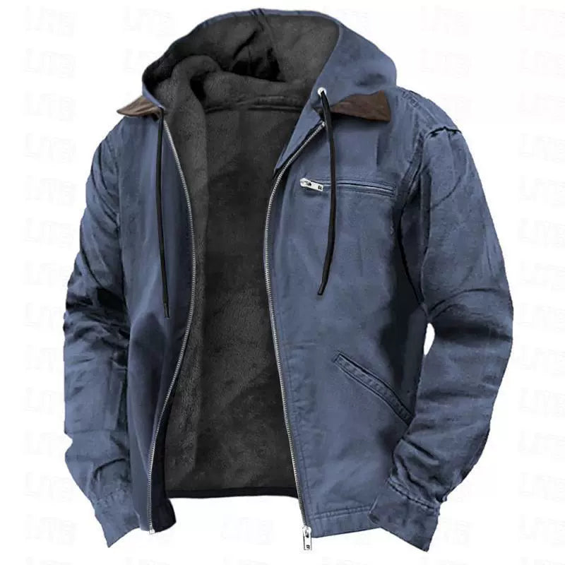 Men’s Hooded Cotton Jacket – Fleece-Lined Casual Zip-Up