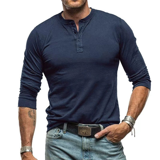 COTTON MEN’S LONG-SLEEVE HENLEY SHIRT