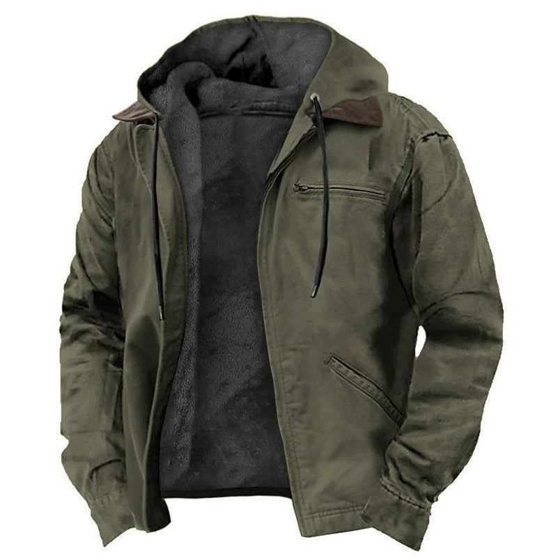 Men’s Hooded Cotton Jacket – Fleece-Lined Casual Zip-Up