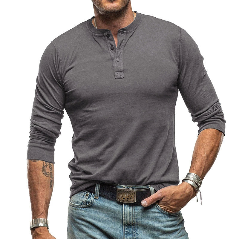 COTTON MEN’S LONG-SLEEVE HENLEY SHIRT