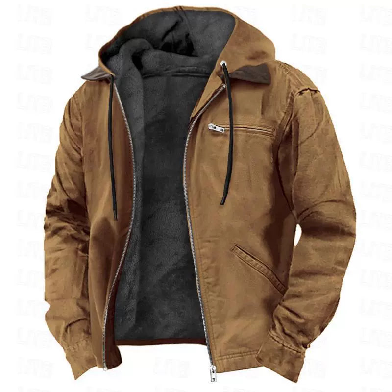 Men’s Hooded Cotton Jacket – Fleece-Lined Casual Zip-Up