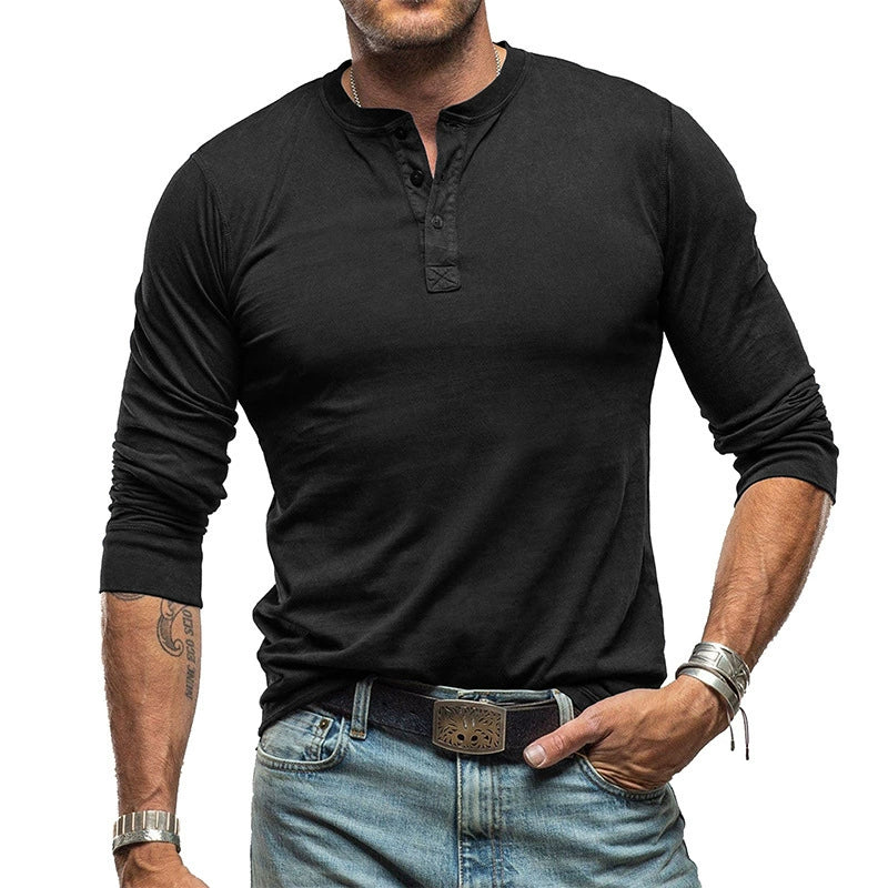 COTTON MEN’S LONG-SLEEVE HENLEY SHIRT