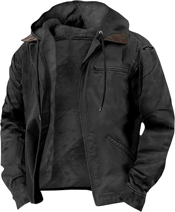 Men’s Hooded Cotton Jacket – Fleece-Lined Casual Zip-Up