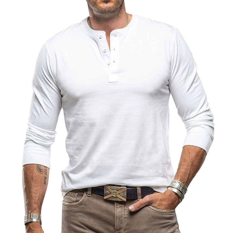 COTTON MEN’S LONG-SLEEVE HENLEY SHIRT