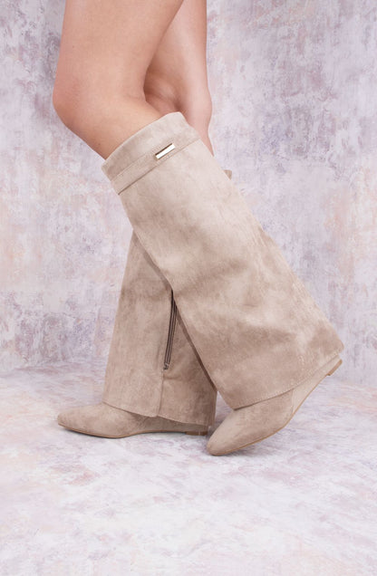 Seraphina Faux Suede Knee-High Wedge Boots