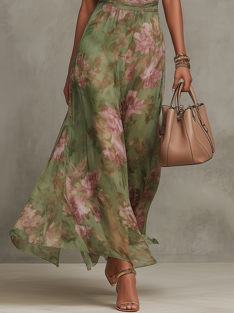 VERDARA FLORAL CHIFFON HALTER MAXI DRESS