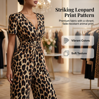 LEOVARA – LEOPARD V-NECK WIDE-LEG JUMPSUIT