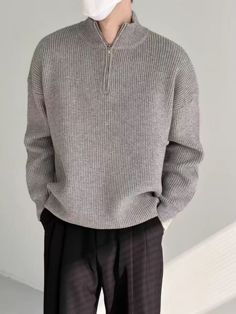 Stylish Half-Zip Ribbed Knit Sweater